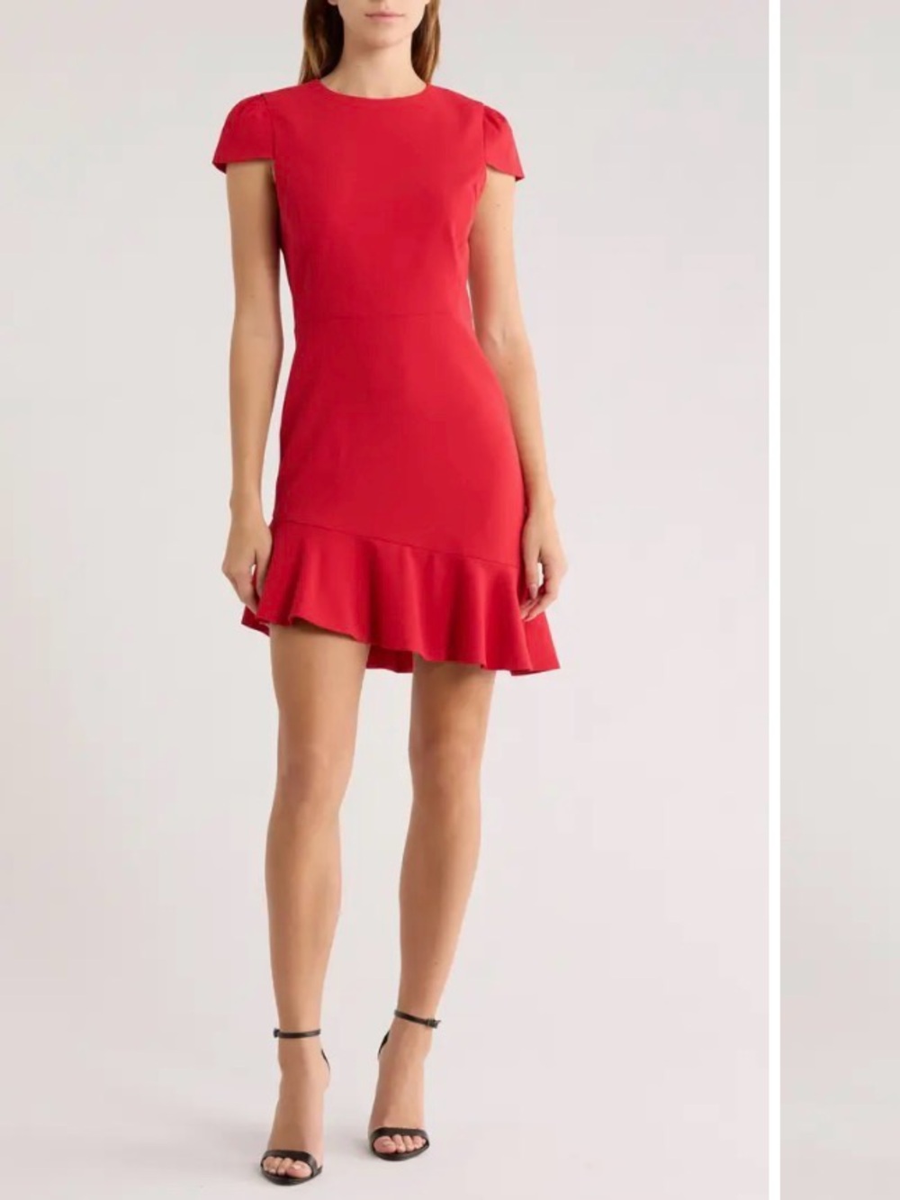 Alice + Olivia Red Asymmetrical Ruffle-Hem Cap Sleeve Dress